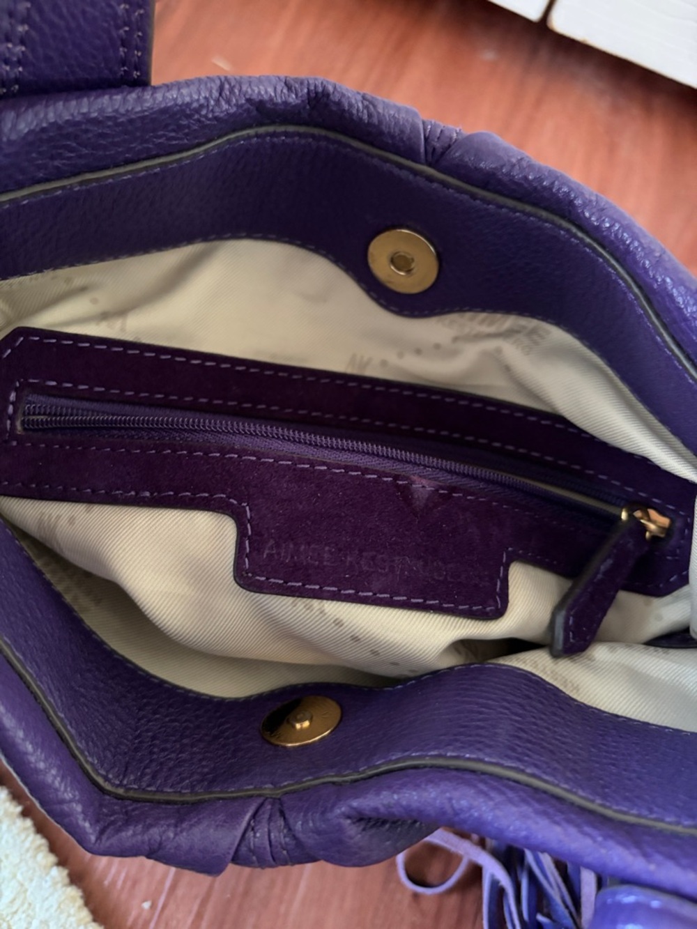 Rare Aimee Kestenberg Purple Leather Tote Handbag with Tassel - Picture 3 of 6